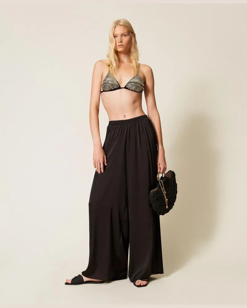 Twin-Set Bademode - Weite Hose mit Plissee-Einsätzen, Schwarz, Größe Schwarz