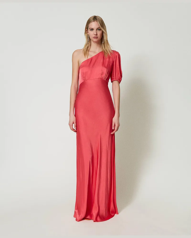 Twin-Set Kleider - Einschultriges Maxikleid aus Satin, Lipglossrosa, Größe Lipglossrosa