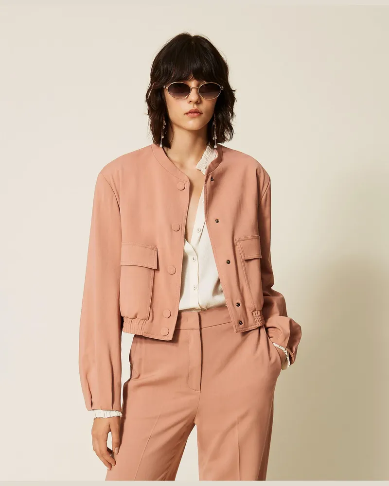 Twin-Set Bomberjacke aus Twill mit Taschen Puderrosa