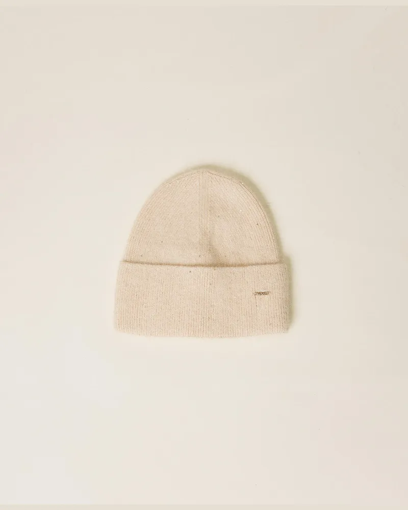 Twin-Set Accessoires - Strickmütze mit Pailletten, "Parchment"-Beige, Alpaka, Einheitsgröße Parchment-beige