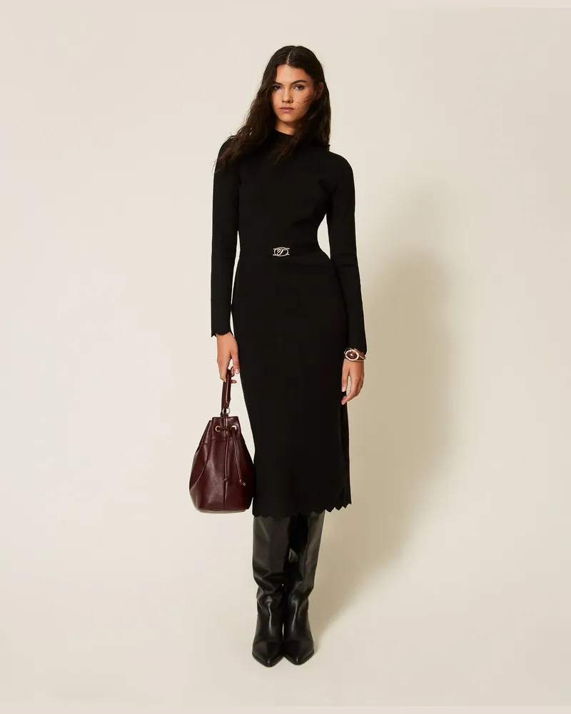 Twin-Set Maxistrickkleid mit Gürtel Schwarz
