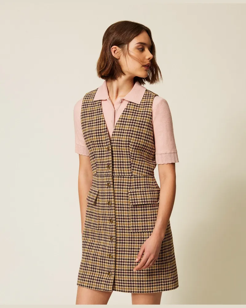Twin-Set Kurzes Hemdkeid mit Hahnentrittmuster, Damen, Hahnentrittmuster Multicolor Hahnentrittmuster
