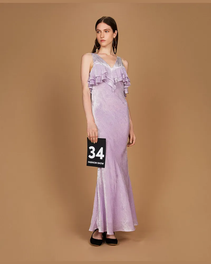 Twin-Set Langes Kleid aus Seidenmischsamt, Damen, Pastell-Lila Pastell-lila