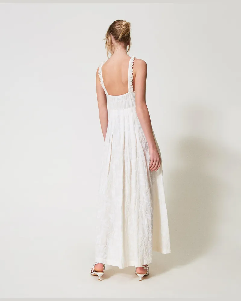 Actitude by Twinset Kleider - Maxikleid aus Musselin mit Stickereien, Sugar Weiß, Mit Blumen, Größe Sugar