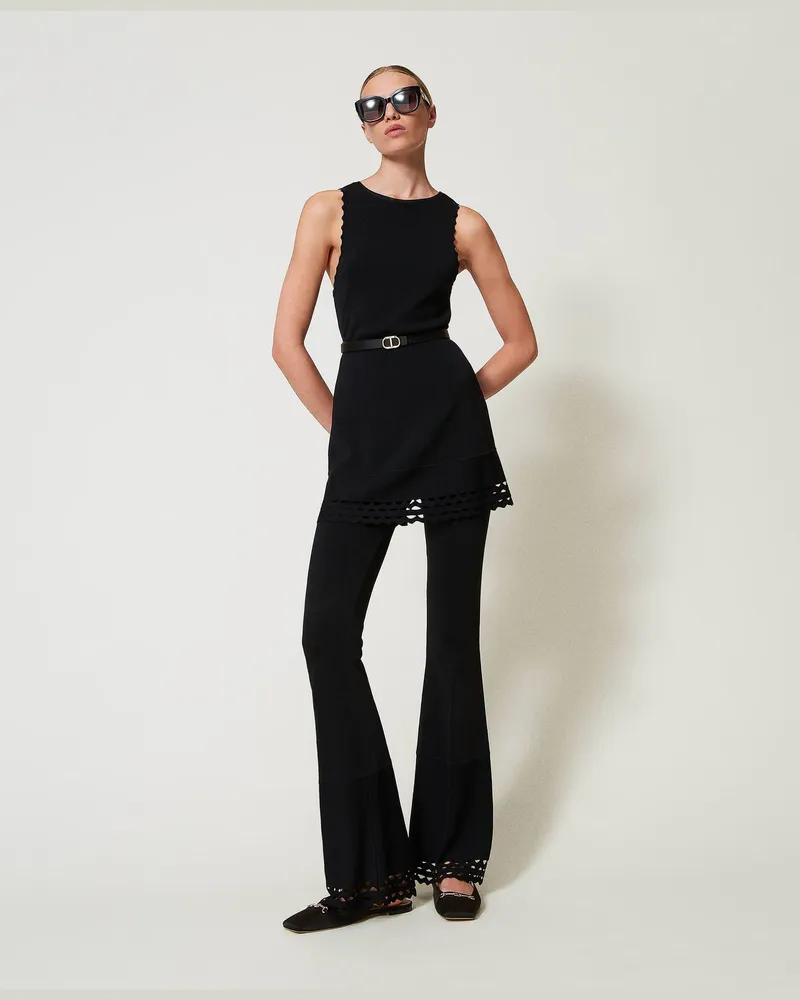 Twin-Set Hosen - Flare-Hose mit geometrischem Motiv, Schwarz, Größe Schwarz