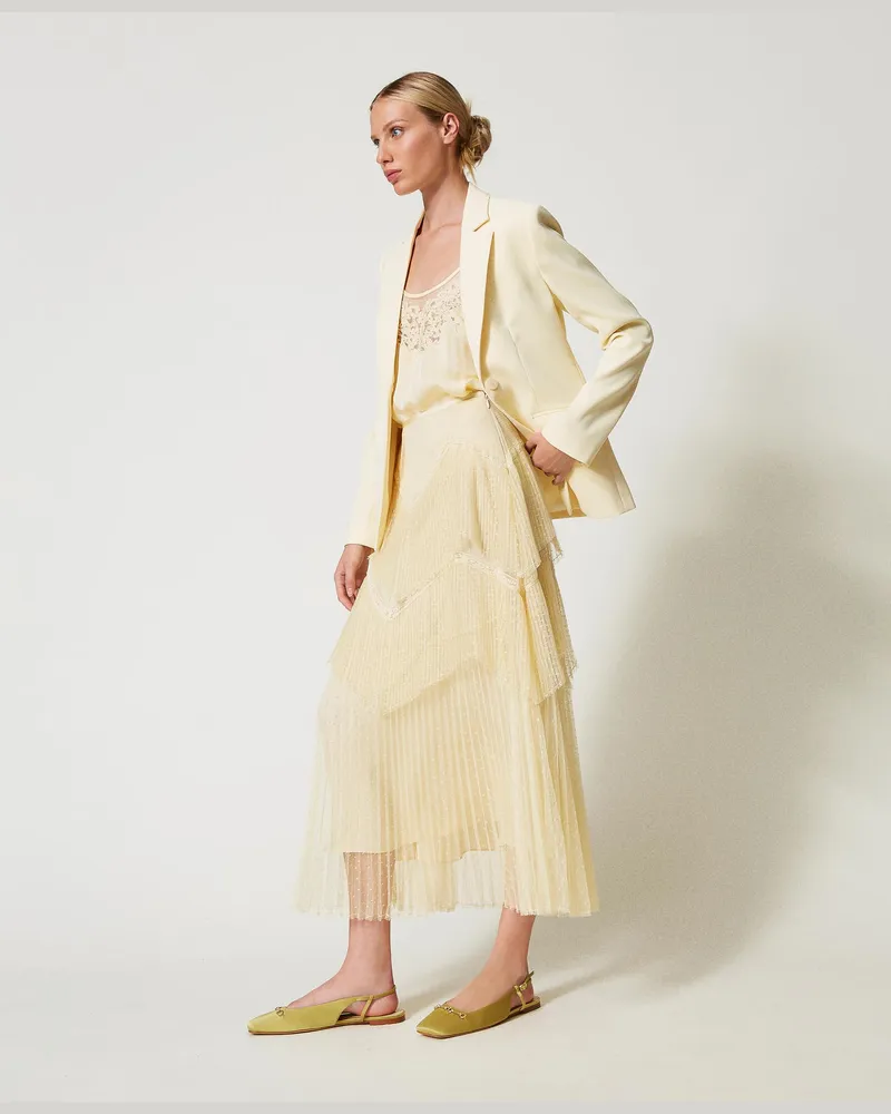 Twin-Set Röcke - Maxirock aus Tüll mit plissierten Volants, Vanilla, Größe: 44 