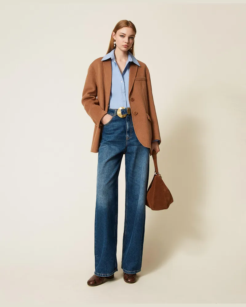 Twin-Set Weite Jeans mit Gürtel und Maxischnalle Denim