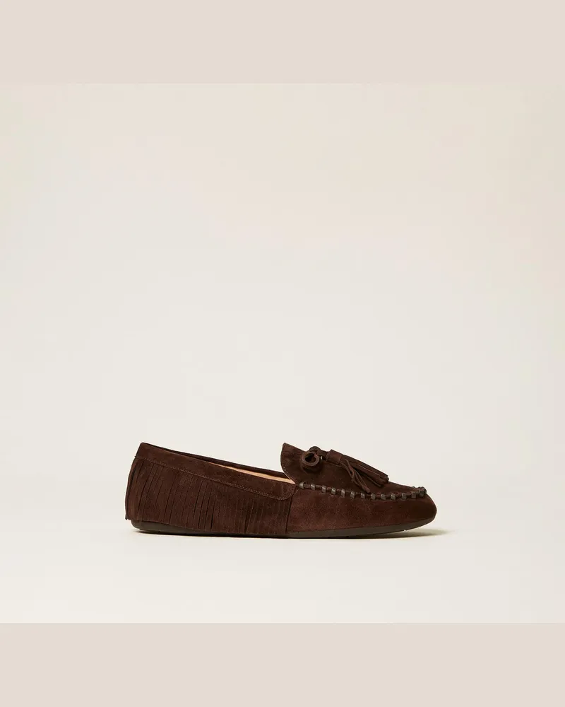 Twin-Set Mokassin aus Veloursleder mit Fransen Darkness