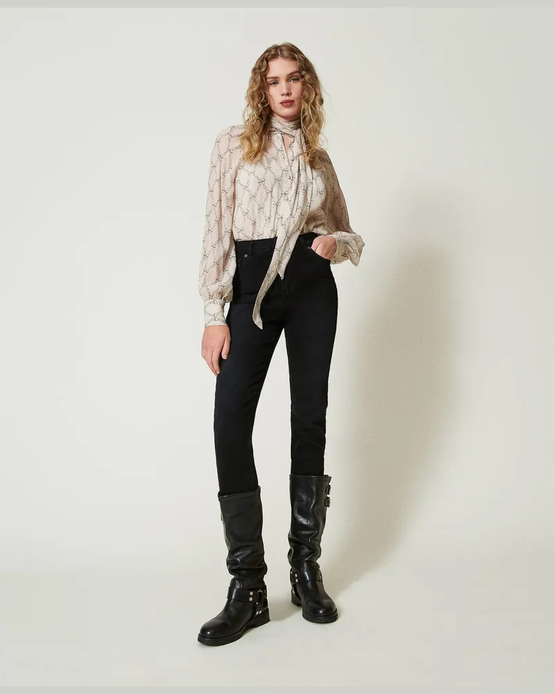 Twin-Set Slim-Fit-Jeans mit fünf Taschen, Denimschwarz, Größe: 32 