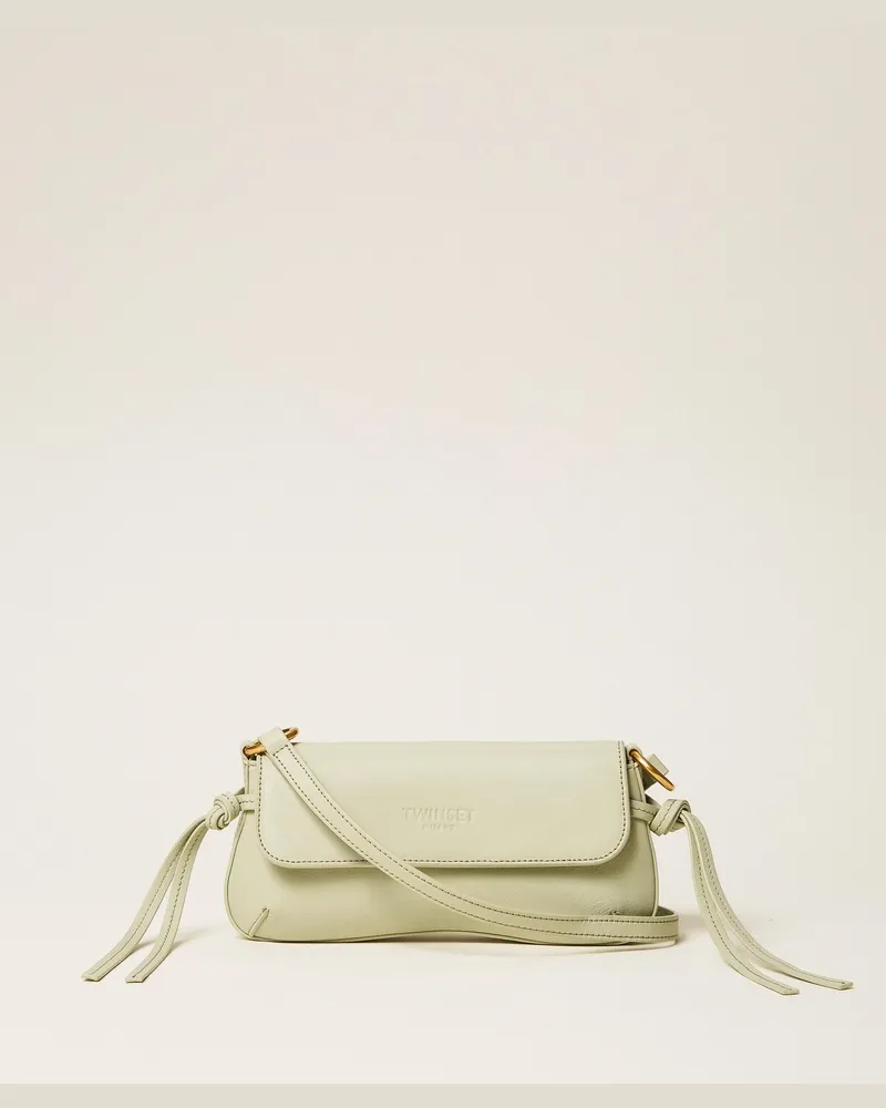 Twin-Set Umhängetasche mit Lederpatte, Damen, Sage Sage