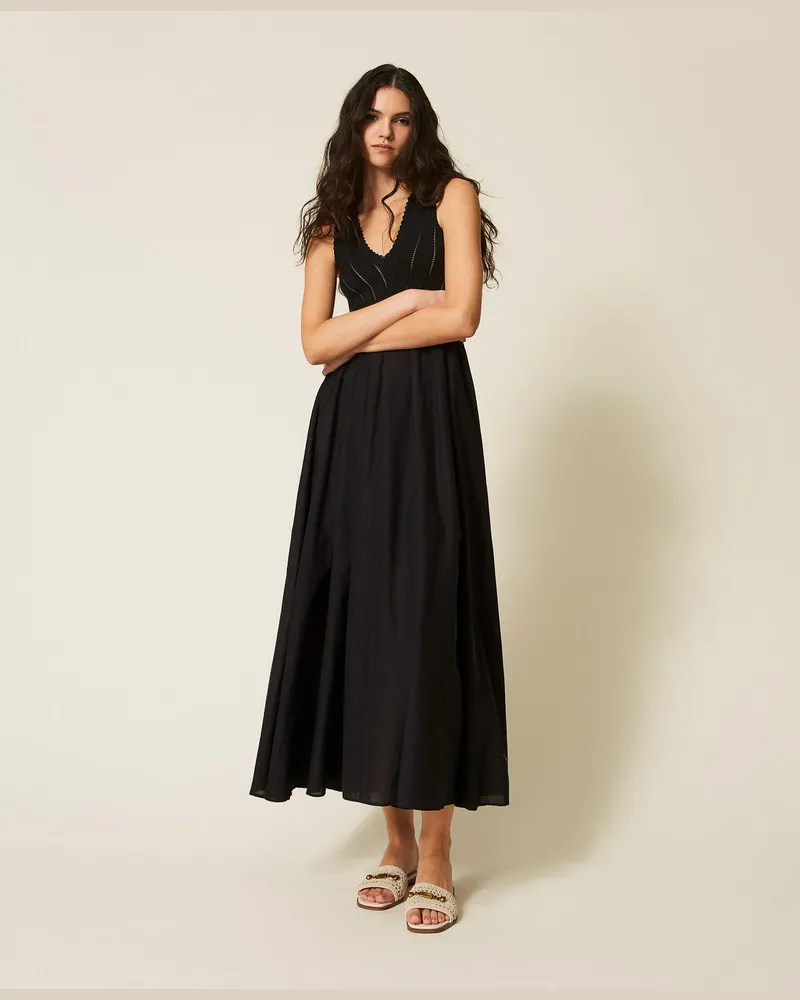Twin-Set Bademode - Langes Kleid mit Oberteil aus Strick, Schwarz, Größe Schwarz