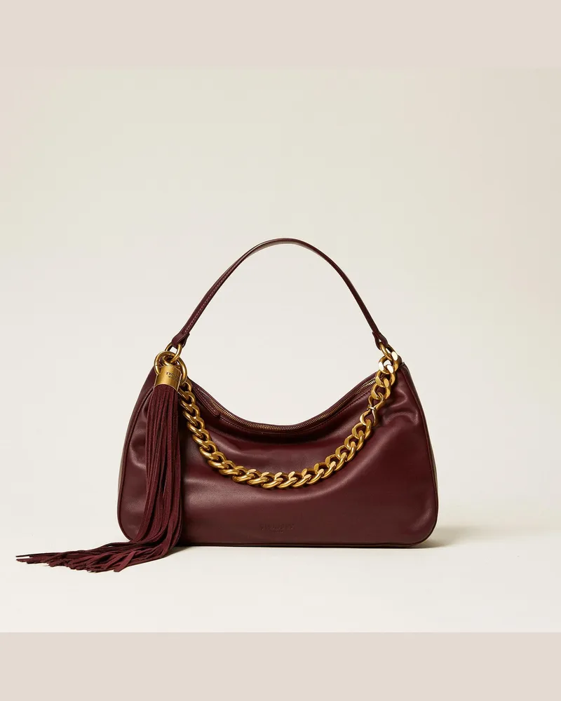 Twin-Set Große Liliane Tasche aus Leder mit Charm, Damen, Trauben Trauben