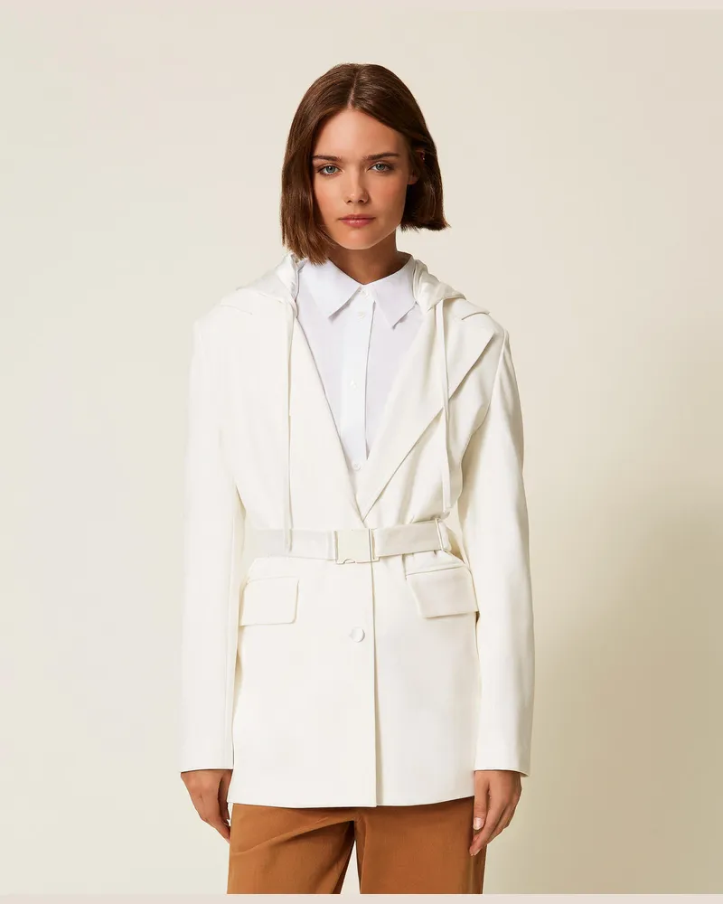 Twin-Set Jacken und Outerwear - Blazer mit Satindetails, Mattweiß, Größe Mattweiß