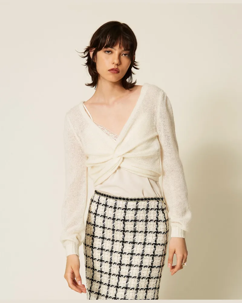 Twin-Set 2-in-1-Schulterwärmer-Pullover mit überkreuzten Details Perlmutt