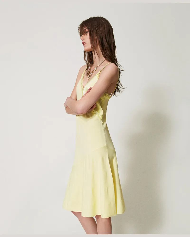 Twin-Set Kleider - Midistrickkleid mit Spitze, Yellow Pear, Größe Yellow