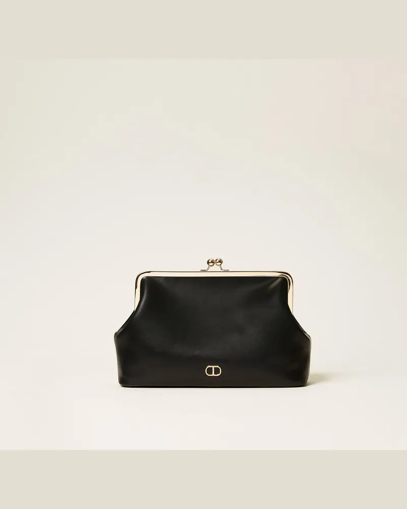 Twin-Set Taschen - Umhängetasche im Clutch-Design mit „Oval T", Schwarz, Einheitsgröße Schwarz