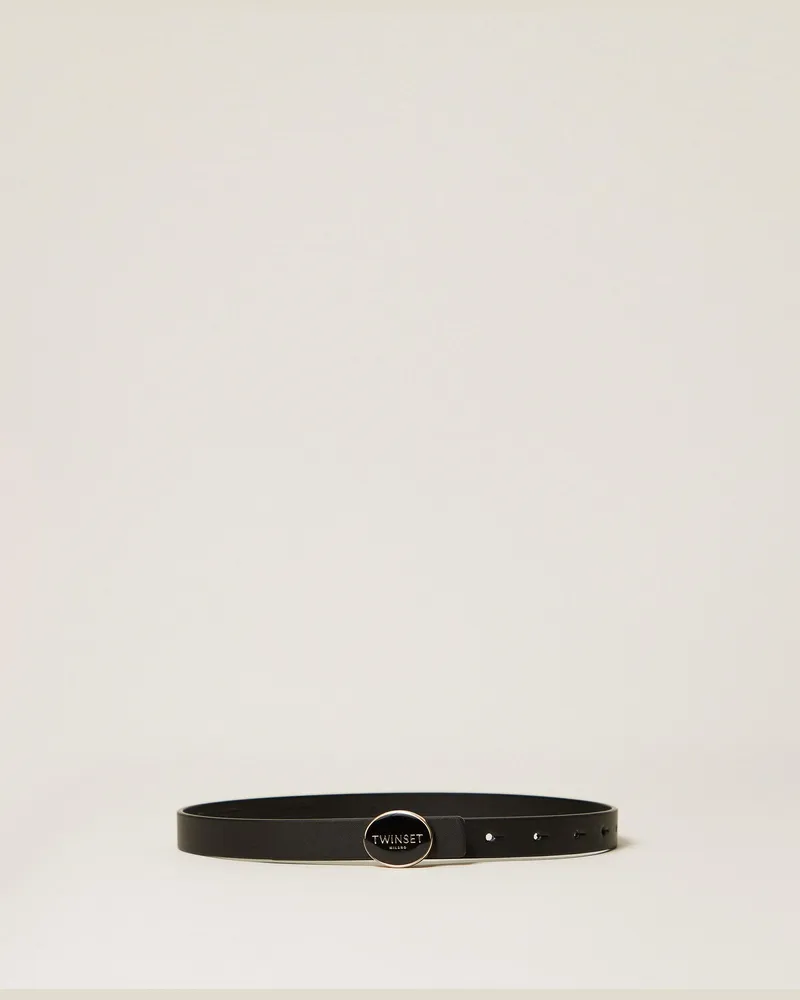 Twin-Set Gürtel mit ovaler Logoschnalle, Damen, Schwarz Schwarz