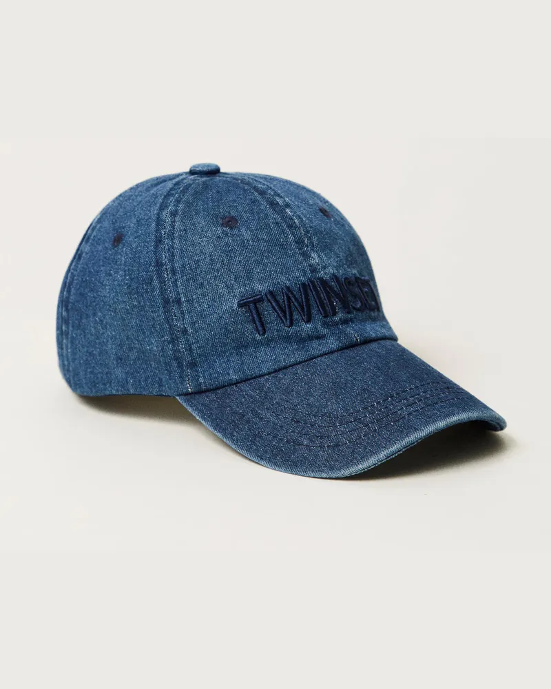 Twin-Set Accessoires - Baseballkappe aus Denim mit Logo, Denimblau, Jeans, Einheitsgröße Denimblau