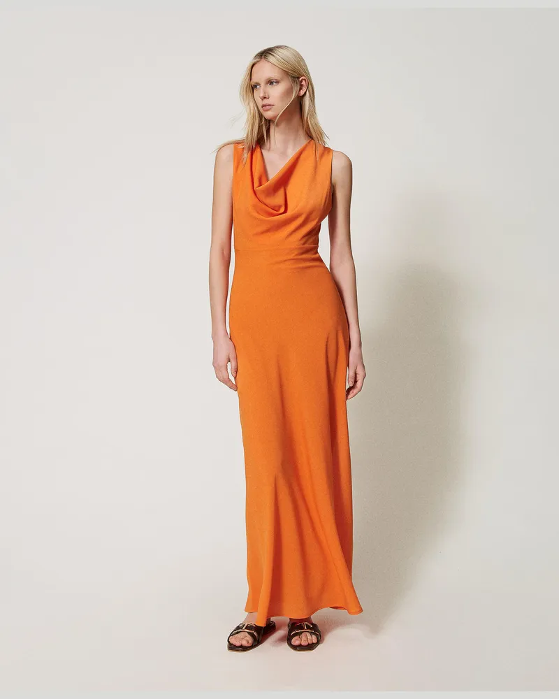 Twin-Set Kleider - Figurbetontes Maxikleid mit Faltenwurf, Orangine, Größe Orangine