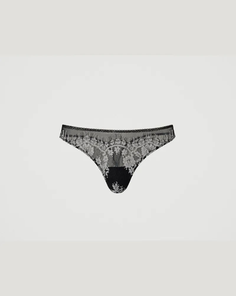 Twin-Set Unterwäsche - Stringtanga aus Tüll und Spitze, Zweifarbig Schwarz / Perlmutt, Größe: III 