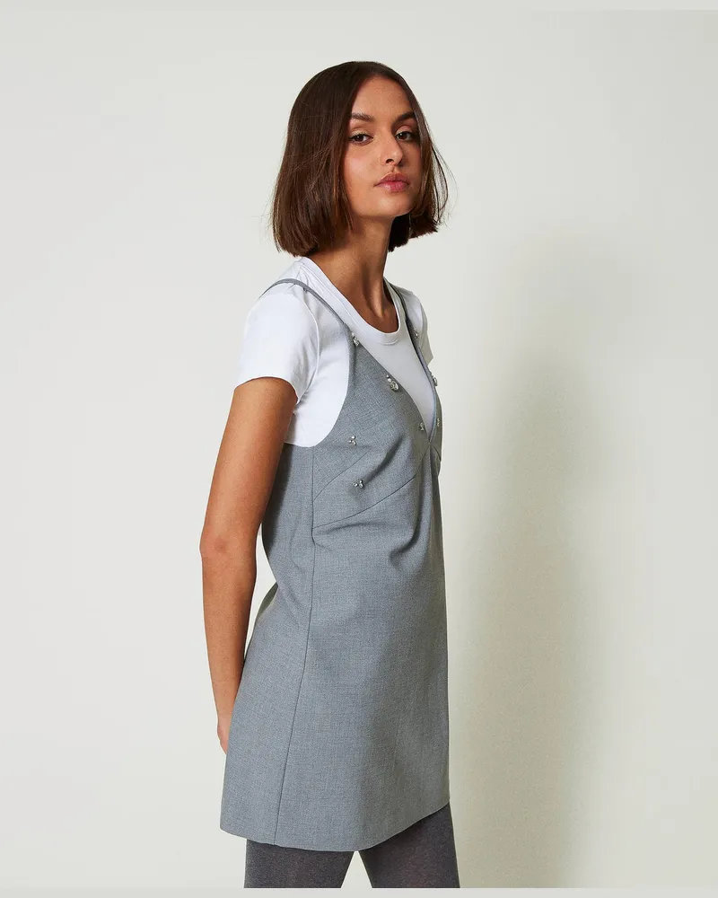 Actitude by Twinset Kleider - Kurzes Kleid mit Stickereien und T-Shirt, Graumelange, Größe Graumelange