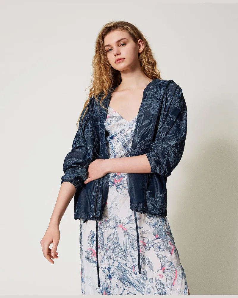 Actitude by Twinset Jacken und Outerwear - MYFO Jeans-Bomberjacke mit Blumenmotiv, Denim Toile De Jouy, Größe Denim