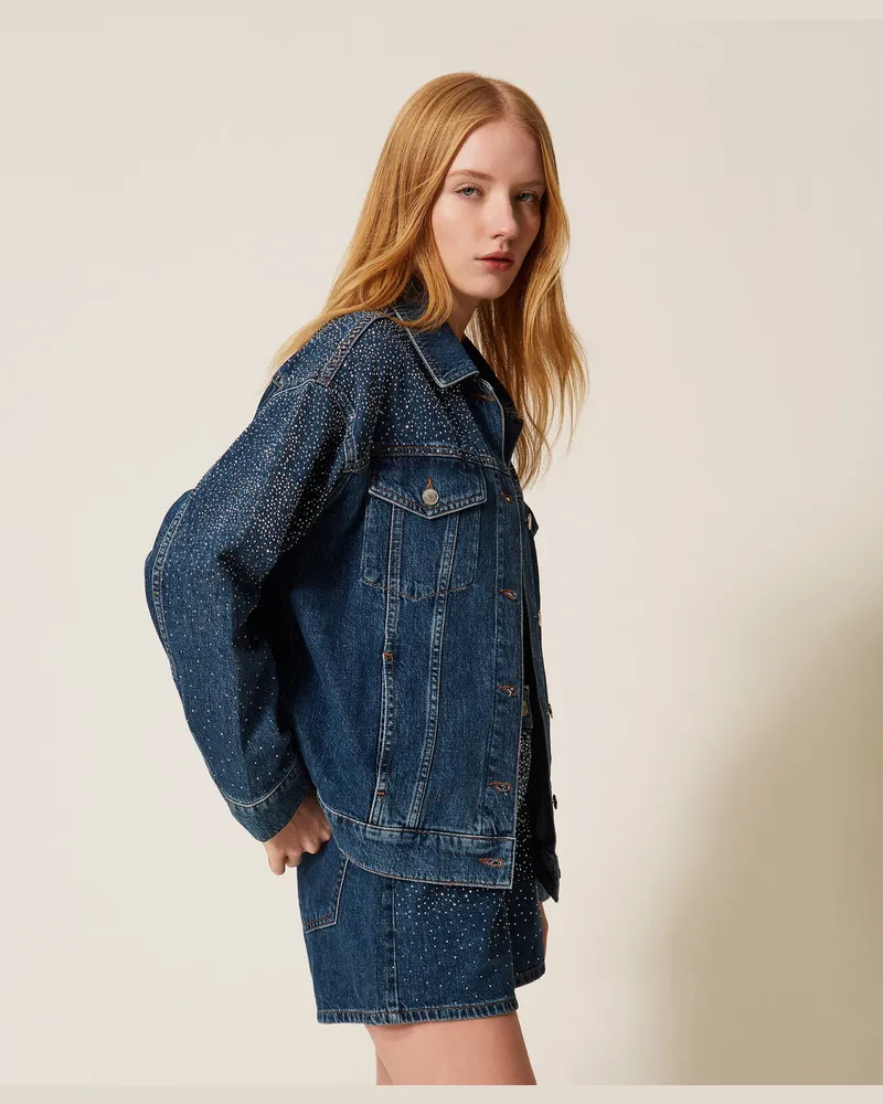Actitude by Twinset Jacken und Outerwear - Jeansjacke mit Strass, Denimblau, Größe Denimblau