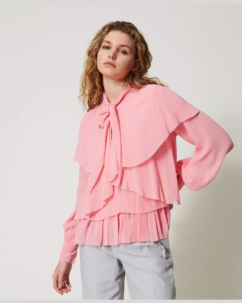Twin-Set Blusen - Bluse aus Georgette mit Volants, Peach, Größe Peach