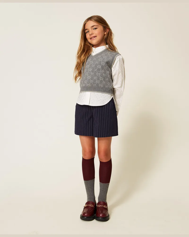 Twin-Set Hosen - Nadelstreifenshorts mit Taschen, Classic Blue / Streifen Off White, Gestreift, Größe Classic