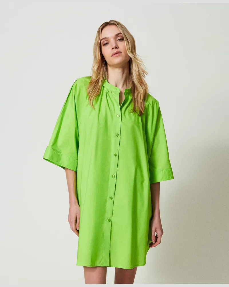 Twin-Set Bademode - Maxihemd aus Popeline, „Fresh Lime"-Grün, Baumwolle, Größe: XS 