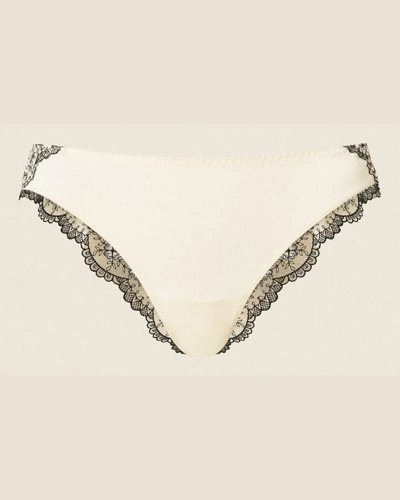 Twin-Set Brazilian-Slip aus besticktem Tüll, Damen, Stickerei Perlmutt / Schwarz Stickerei