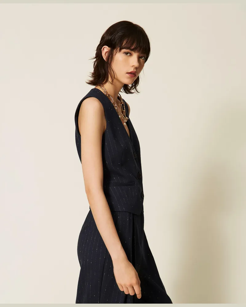 Actitude by Twinset Eng geschnittene Nadelstreifenweste Blue