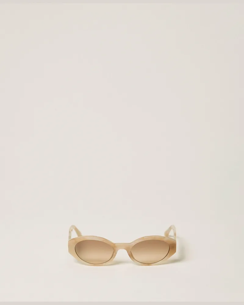 Twin-Set Ovale Sonnenbrille aus Acetat, Damen, Полосатый Мрамор Cлоновая кость Полосатый