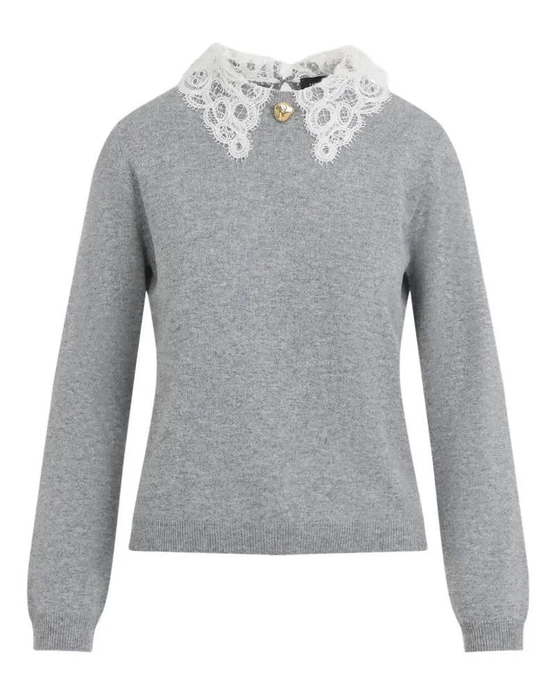 Fabiana Filippi Short Sleeve Sweater Lace Collar Pepita Detail Gray