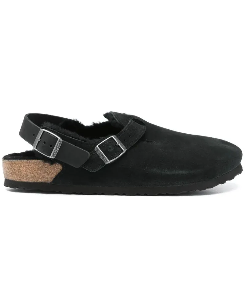 Birkenstock Tokio" Shearling Suede Leather Slippers Black
