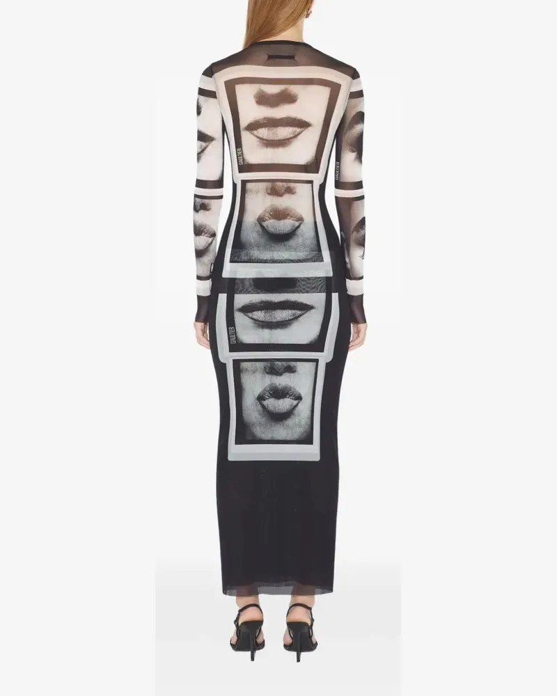 Jean Paul Gaultier Re-Edition: Mesh Longsleeve Top Printed "Eyes And Black