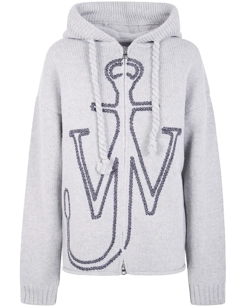 J.W.Anderson J. W.ANDERSON Anchor Embroidery Zipped Hoodie Gray