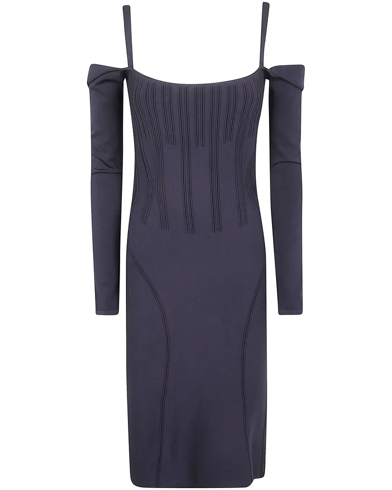 Thierry Mugler Off Shoulder Long Sleeve Midi Dress Black