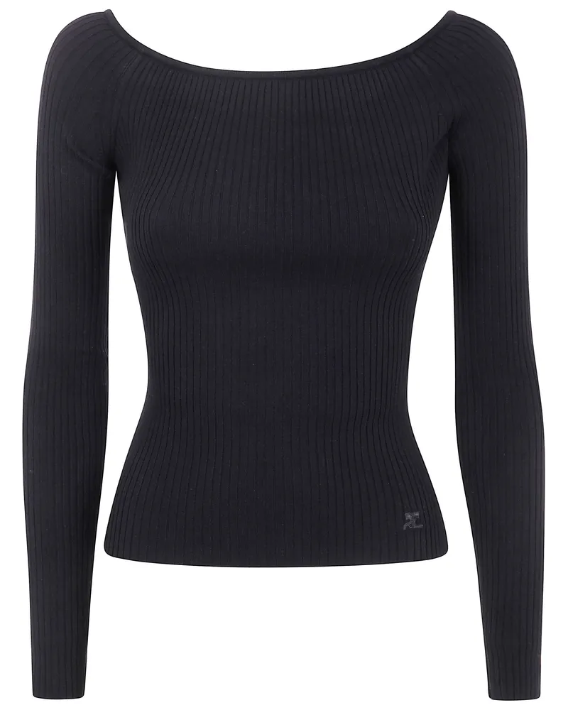 Courrèges Off Shoulder Rib Knit Top Black
