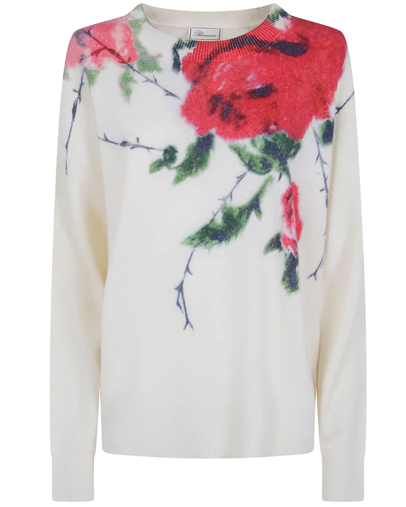 Blumarine Sweater Wool Cashmere "Rose Print Beige