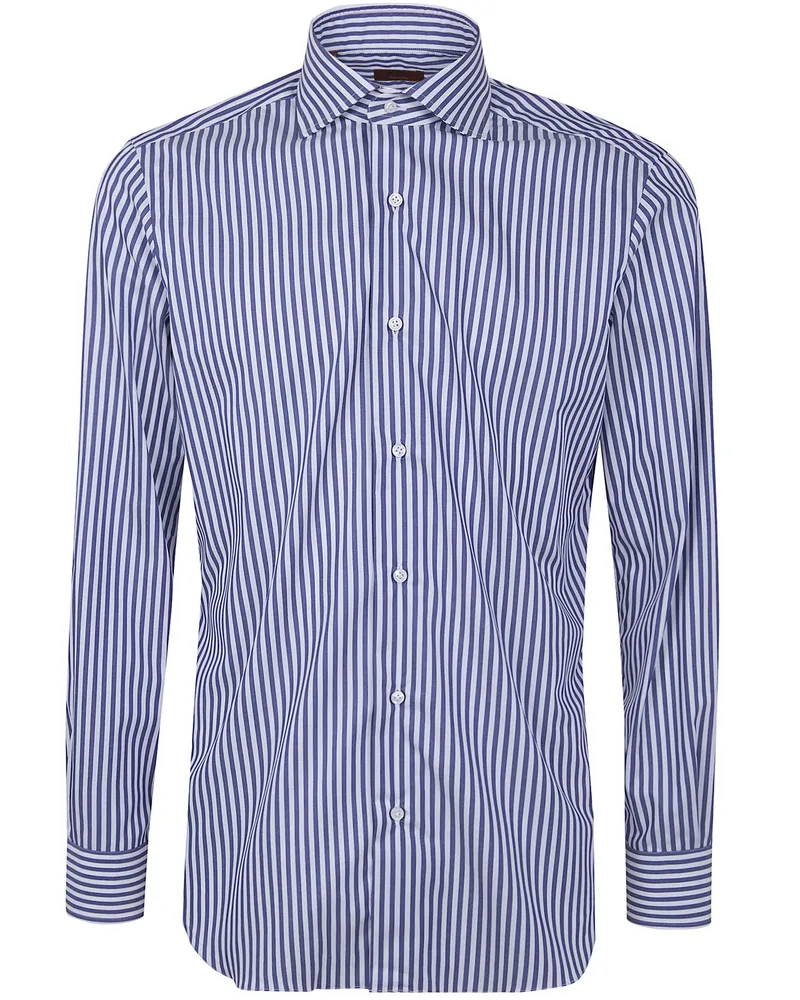 BARBA Classic Popeline Stripes Shirt Blue