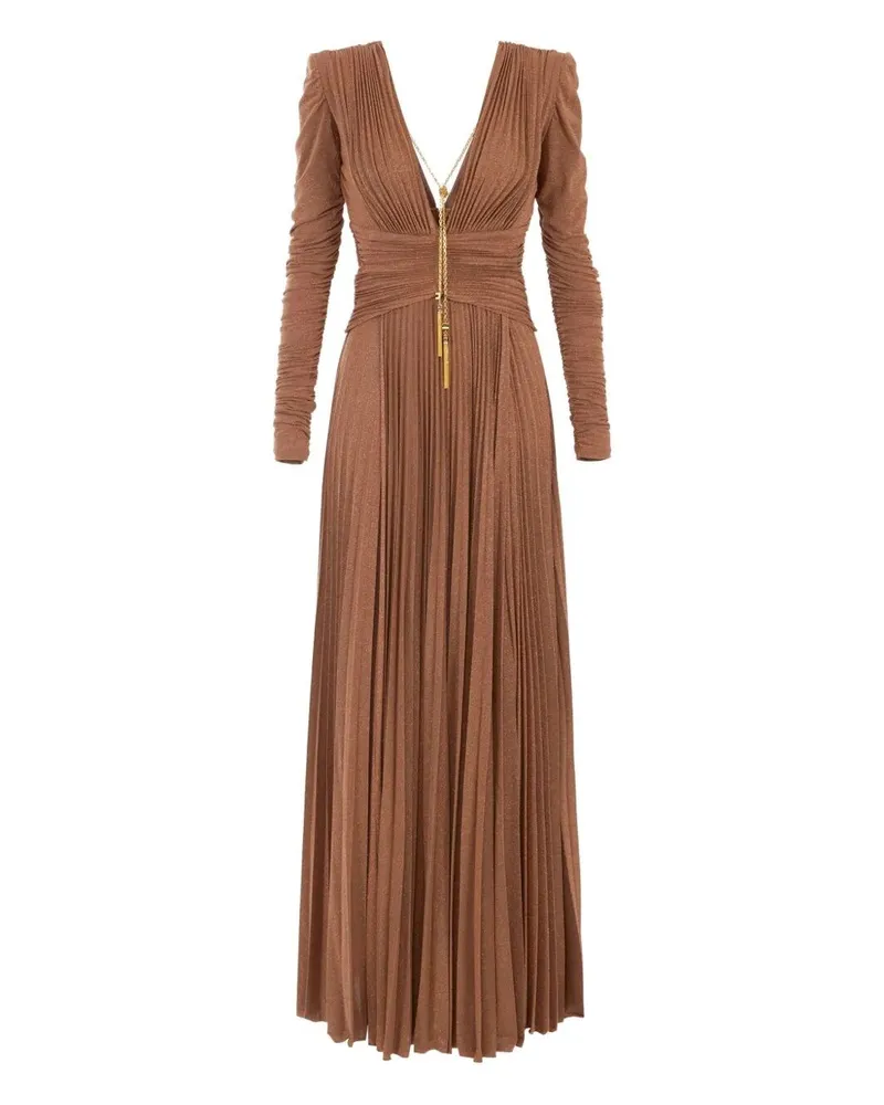 Elisabetta Franchi Long Sleeves Long Dress Brown