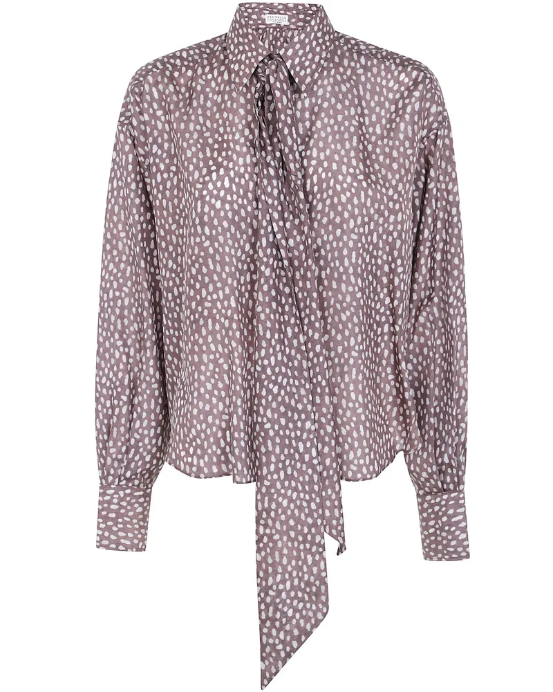 Brunello Cucinelli Shirt Ribbon Flowers Pattern Brown