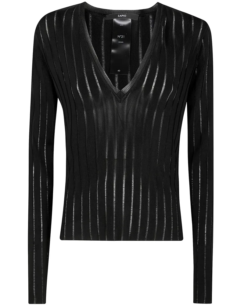 Sapio Viscose Crepe De Chine V Neck Sweater Black