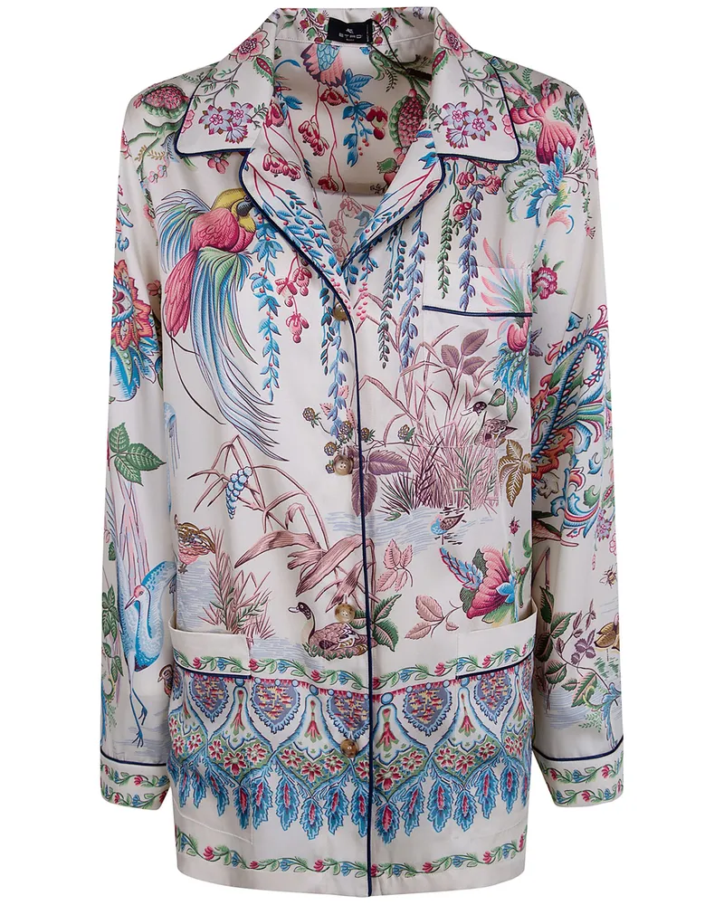 Etro Printed Bowling Neck Shirt White