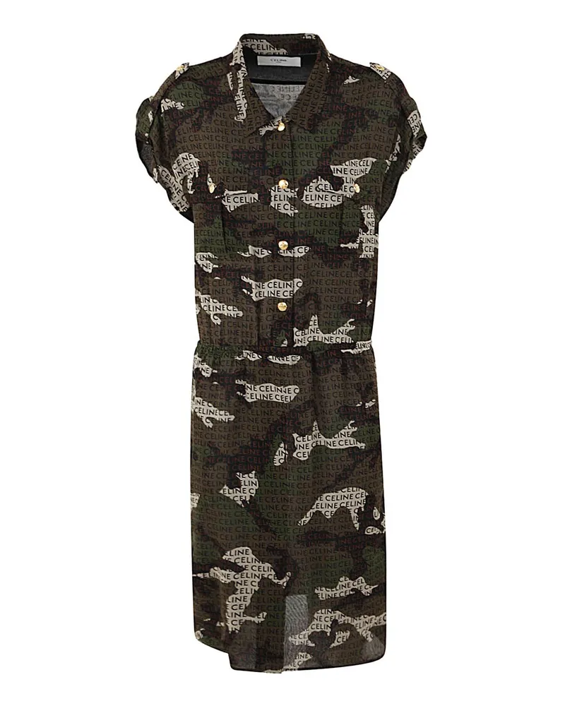 Celine Robe Chemise Poches Army Multi