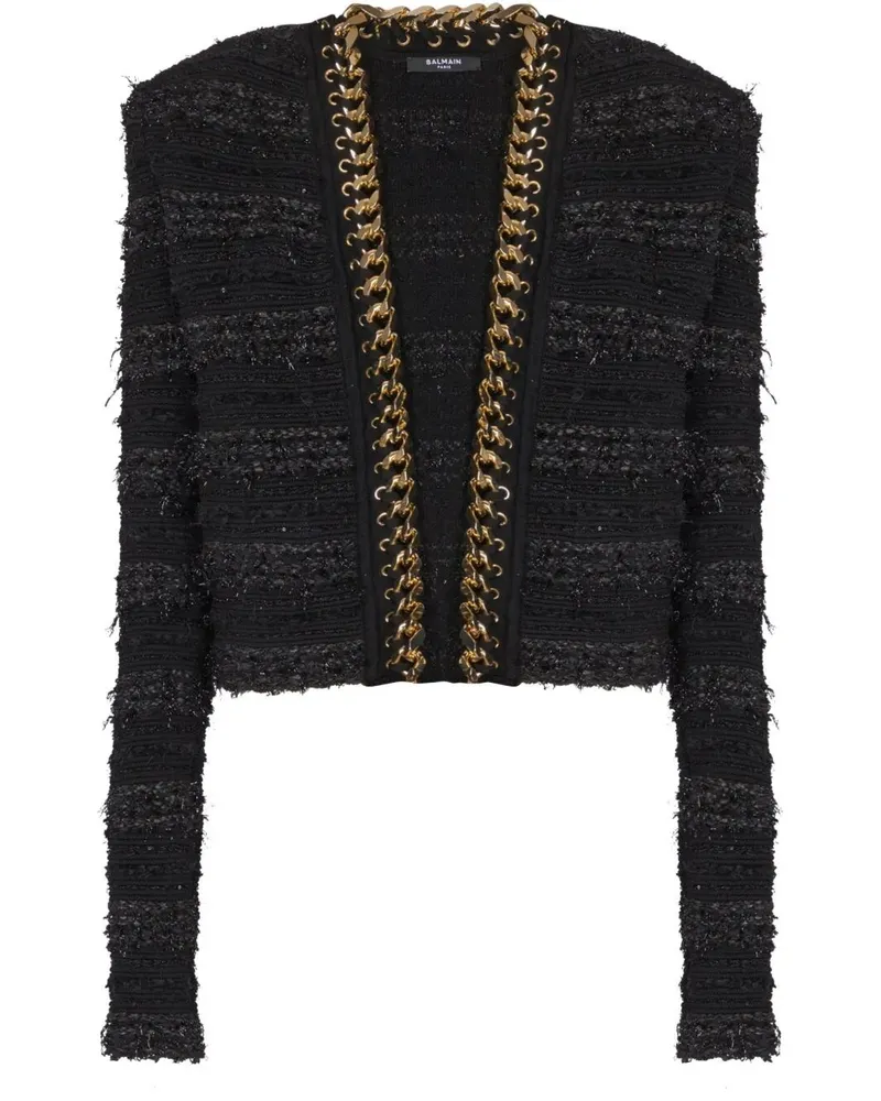 Balmain Chains Details Side To Side Tweed Jacket Black