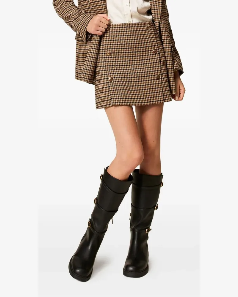 Twin-Set Small Check Mini Skirt Brown