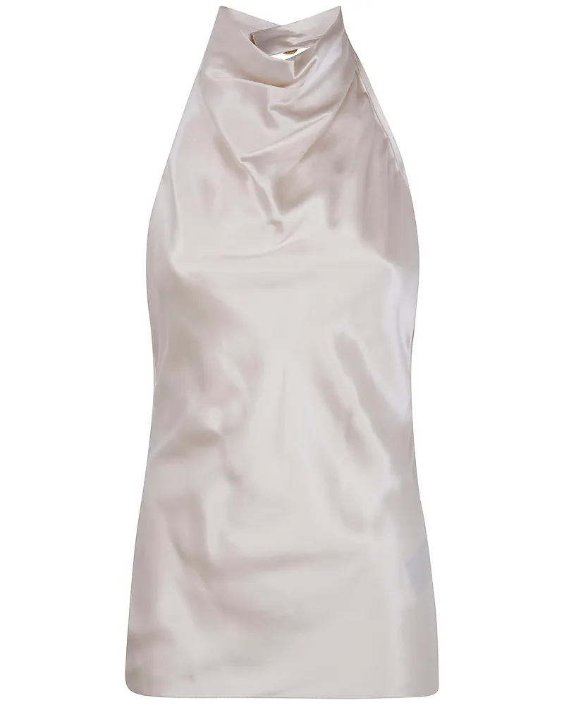 Balmain Halterneck Crepe Satin Top Beige