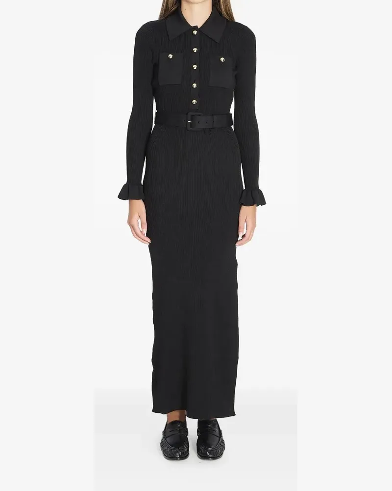 Self-Portrait Ribbed Knit Maxi Dress Black